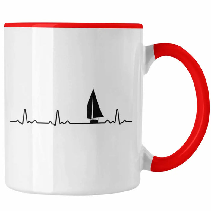 Kapitän Herzschlag Tasse Geschenk Käptn Lustiger Spruch Bootsfahrer Sportboot Herren Segler Segeln Motoboot Lustig Rot Trendation