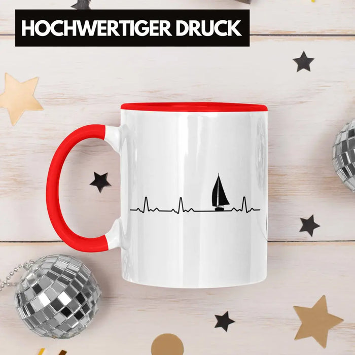 Kapitän Herzschlag Tasse Geschenk Käptn Lustiger Spruch Bootsfahrer Sportboot Herren Segler Segeln Motoboot Lustig Rot Trendation