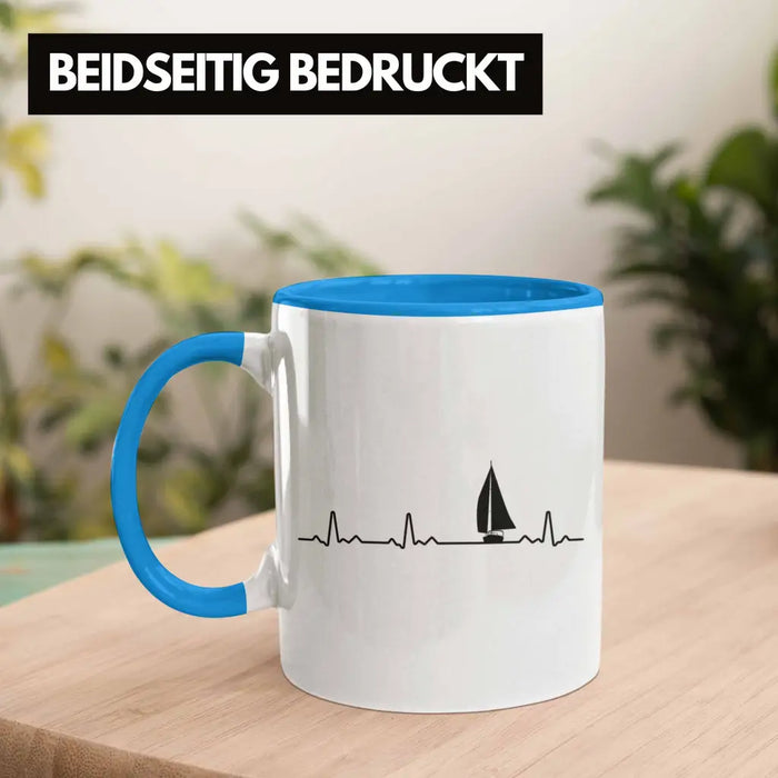 Kapitän Herzschlag Tasse Geschenk Käptn Lustiger Spruch Bootsfahrer Sportboot Herren Segler Segeln Motoboot Lustig Blau Trendation