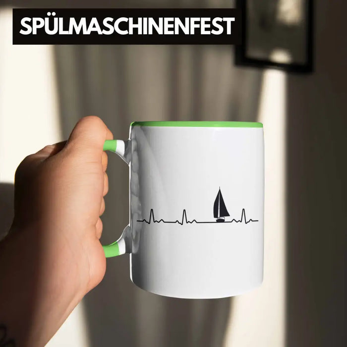 Kapitän Herzschlag Tasse Geschenk Käptn Lustiger Spruch Bootsfahrer Sportboot Herren Segler Segeln Motoboot Lustig Grün Trendation