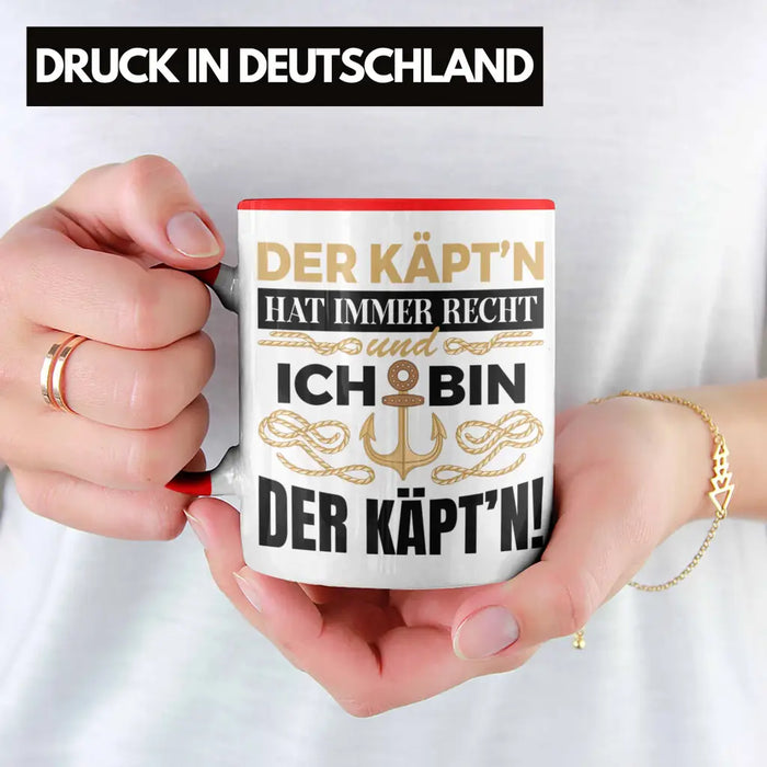 Kapitän Tasse Geschenk Käptn Lustiger Spruch Bootsfahrer Sportboot Herren Segler Segeln Motoboot Rot Trendation