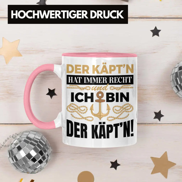 Kapitän Tasse Geschenk Käptn Lustiger Spruch Bootsfahrer Sportboot Herren Segler Segeln Motoboot Rosa Trendation