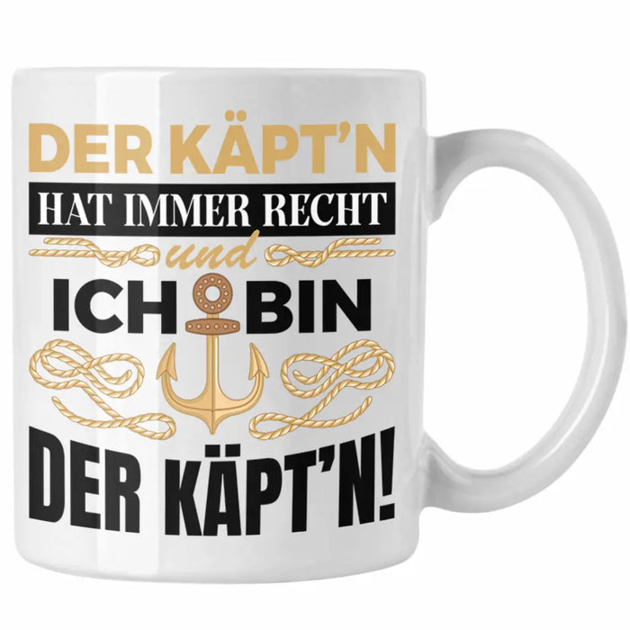 Kapitän Tasse Geschenk Käptn Lustiger Spruch Bootsfahrer Sportboot Herren Segler Segeln Motoboot Weiß Trendation
