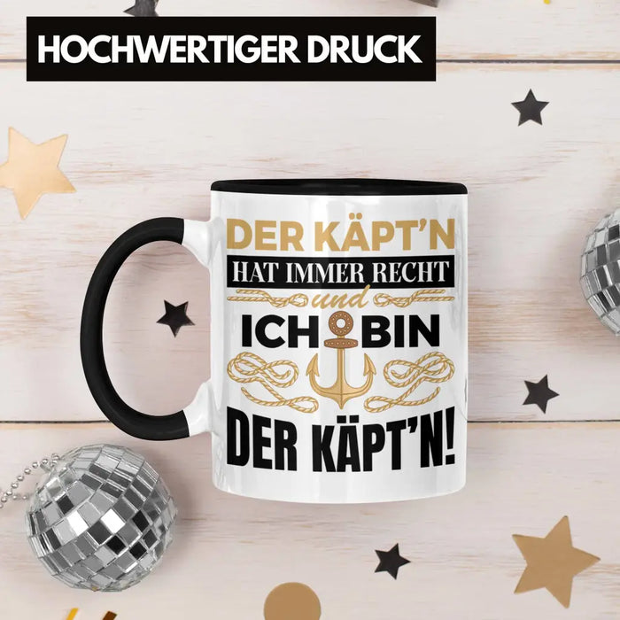 Kapitän Tasse Geschenk Käptn Lustiger Spruch Bootsfahrer Sportboot Herren Segler Segeln Motoboot Trendation