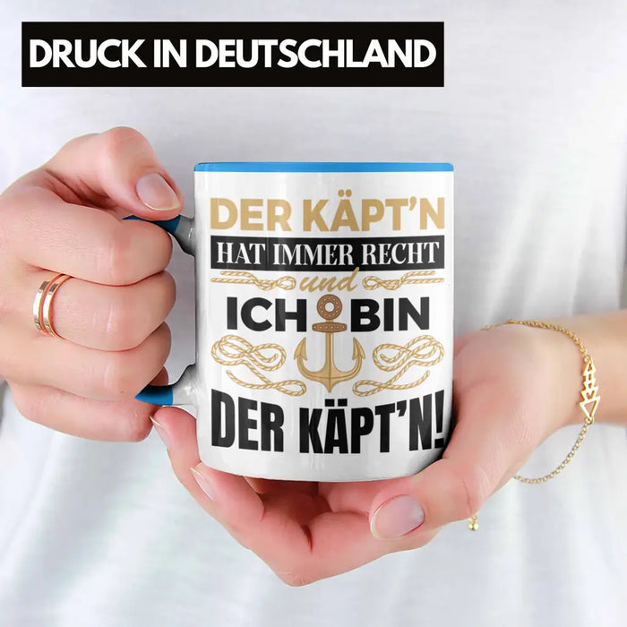 Kapitän Tasse Geschenk Käptn Lustiger Spruch Bootsfahrer Sportboot Herren Segler Segeln Motoboot Blau Trendation