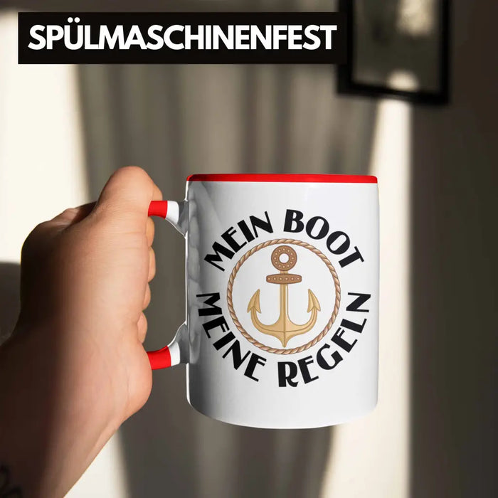 Kapitän Tasse Geschenk Käptn Lustiger Spruch Bootsfahrer Sportboot Herren Segler Segeln Motoboot Lustig Rot Trendation