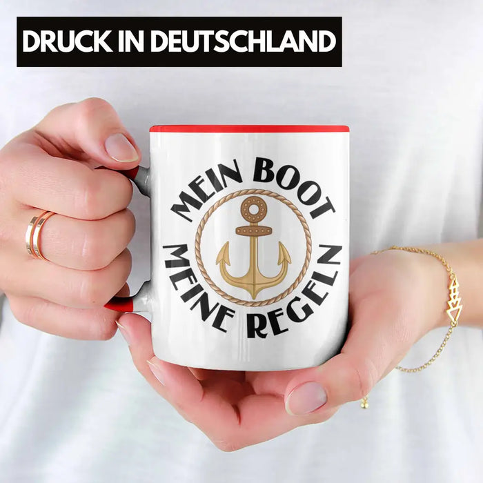 Kapitän Tasse Geschenk Käptn Lustiger Spruch Bootsfahrer Sportboot Herren Segler Segeln Motoboot Lustig Rot Trendation