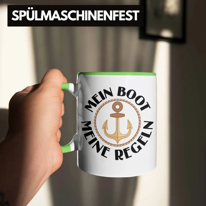Kapitän Tasse Geschenk Käptn Lustiger Spruch Bootsfahrer Sportboot Herren Segler Segeln Motoboot Lustig Grün Trendation