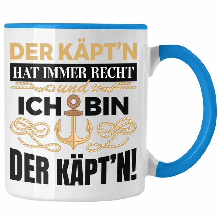 Kapitän Tasse Geschenk Käptn Lustiger Spruch Bootsfahrer Sportboot Herren Segler Segeln Motoboot Blau Trendation