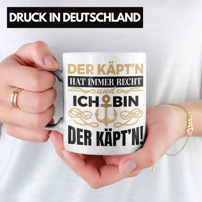 Kapitän Tasse Geschenk Käptn Lustiger Spruch Bootsfahrer Sportboot Herren Segler Segeln Motoboot Weiß Trendation