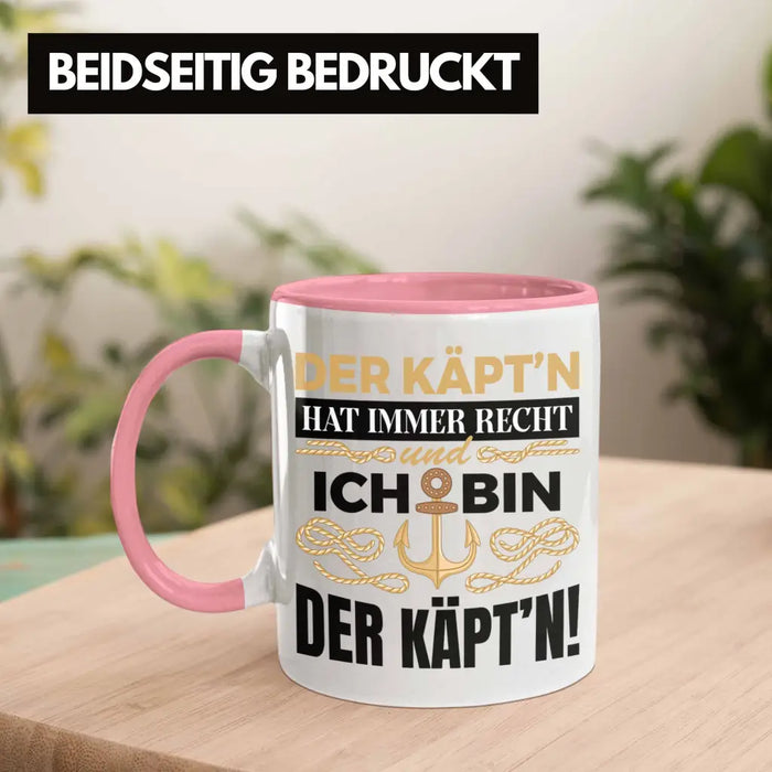 Kapitän Tasse Geschenk Käptn Lustiger Spruch Bootsfahrer Sportboot Herren Segler Segeln Motoboot Rosa Trendation