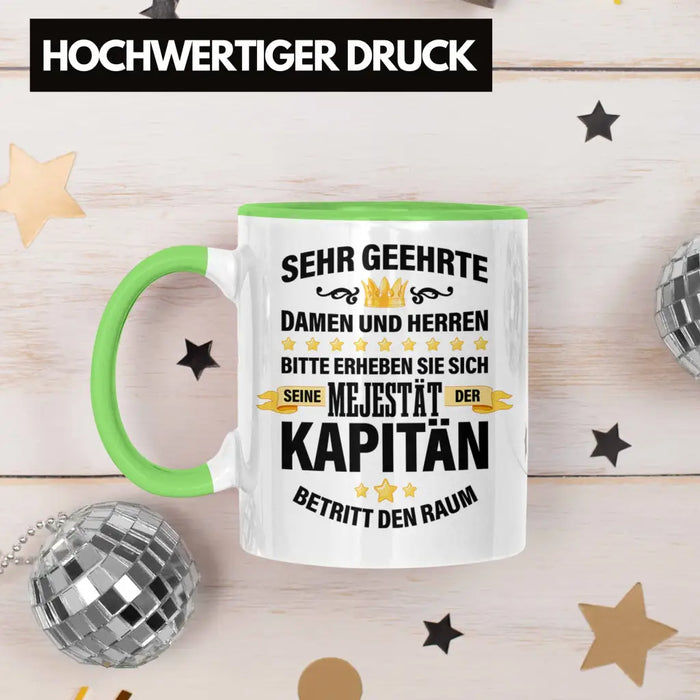 Kapitän Tasse Geschenk Spruch Männer Vater Geschenkidee Käpten Geburtstag Grün Trendation