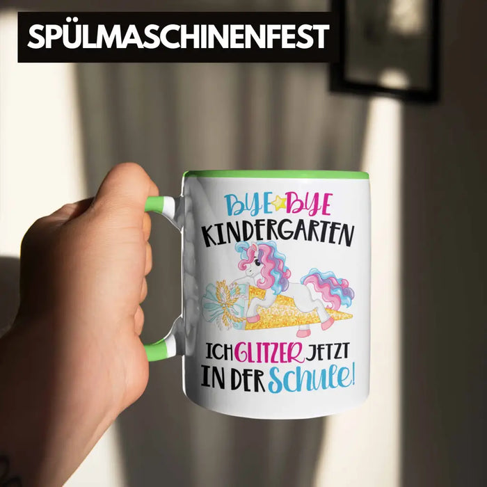Bye Bye Kindergarten Einschulung Mädchen Geschenk Tasse Schulstart 1. Schultag Schuleinführung Schulanfang Geschenkidee 2022 Schulkind Grün Trendation