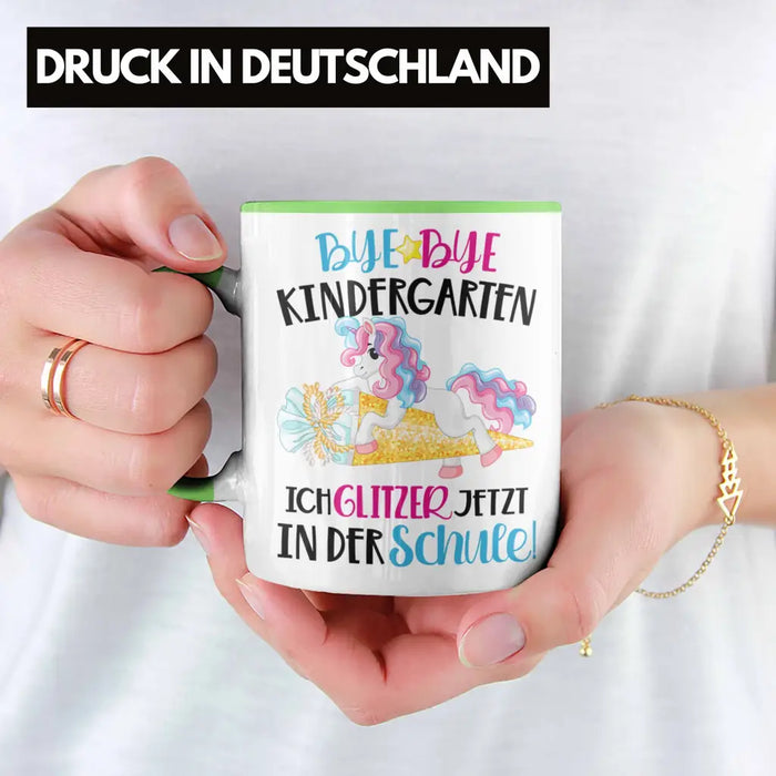Bye Bye Kindergarten Einschulung Mädchen Geschenk Tasse Schulstart 1. Schultag Schuleinführung Schulanfang Geschenkidee 2022 Schulkind Grün Trendation