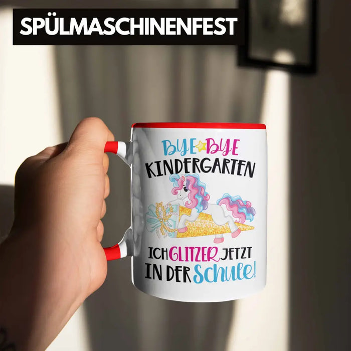Bye Bye Kindergarten Einschulung Mädchen Geschenk Tasse Schulstart 1. Schultag Schuleinführung Schulanfang Geschenkidee 2022 Schulkind Rot Trendation