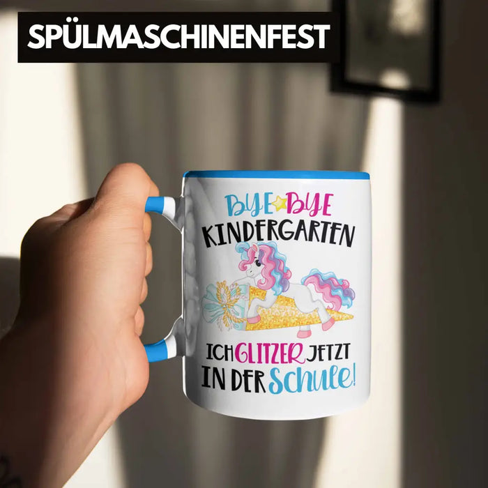 Bye Bye Kindergarten Einschulung Mädchen Geschenk Tasse Schulstart 1. Schultag Schuleinführung Schulanfang Geschenkidee 2022 Schulkind Blau Trendation