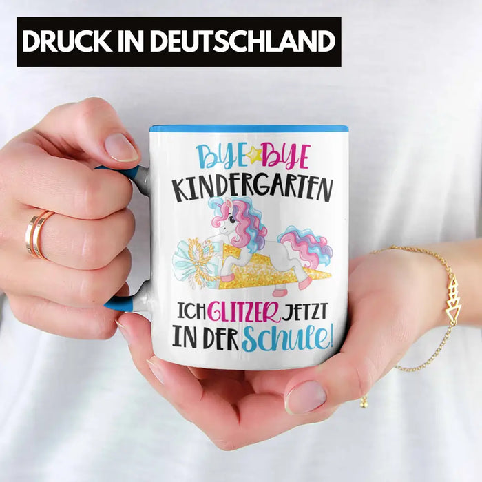 Bye Bye Kindergarten Einschulung Mädchen Geschenk Tasse Schulstart 1. Schultag Schuleinführung Schulanfang Geschenkidee 2022 Schulkind Blau Trendation