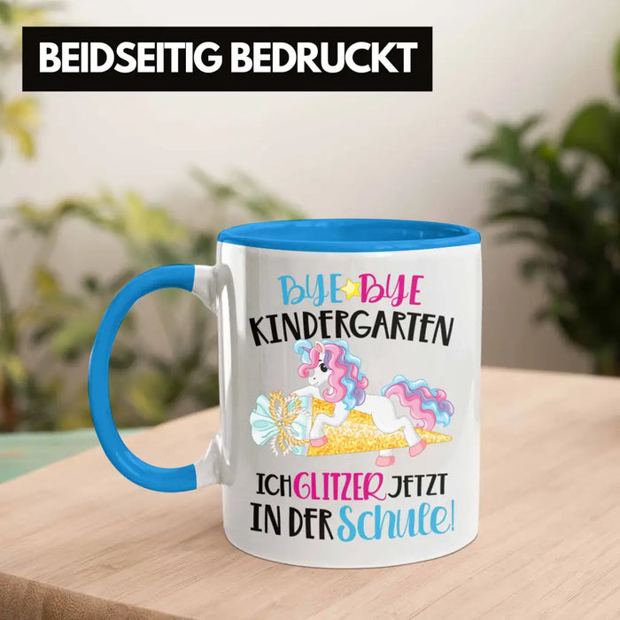 Bye Bye Kindergarten Einschulung Mädchen Geschenk Tasse Schulstart 1. Schultag Schuleinführung Schulanfang Geschenkidee 2022 Schulkind Blau Trendation