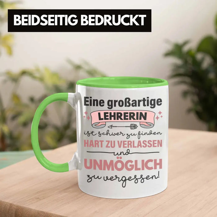 Lehrerin Geschenk Tasse Geschenkidee Lustig Danke Sprüche Dankeschön Grundschule Grün Trendation