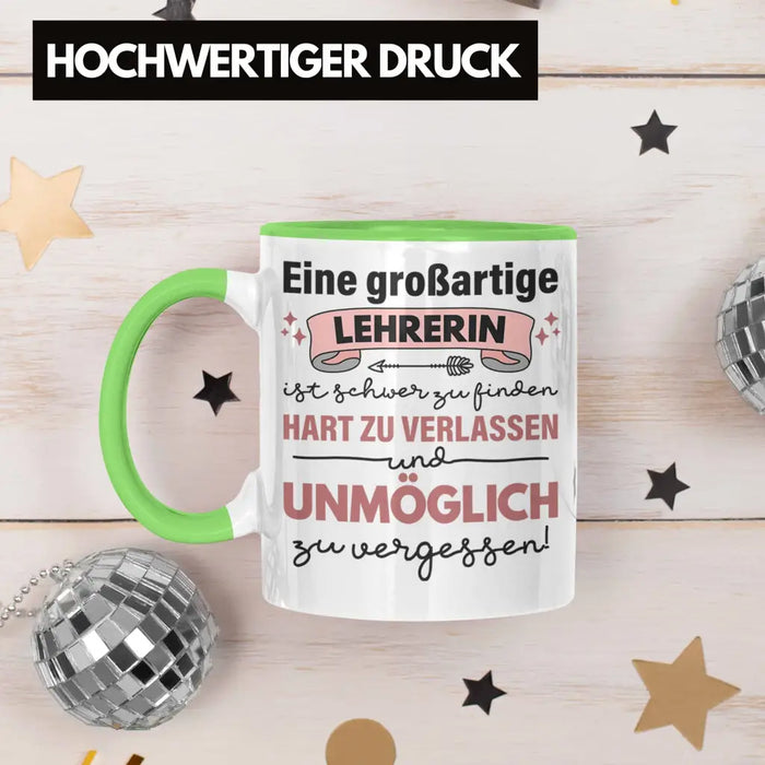 Lehrerin Geschenk Tasse Geschenkidee Lustig Danke Sprüche Dankeschön Grundschule Grün Trendation