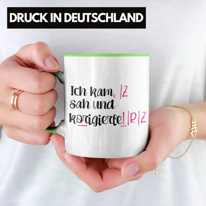 Lehrerin Geschenk Tasse Spruch Grundschule Geschke Lustig für Lehrerinnen Abschied Geschenkidee Englisch Deutsch Grün Trendation