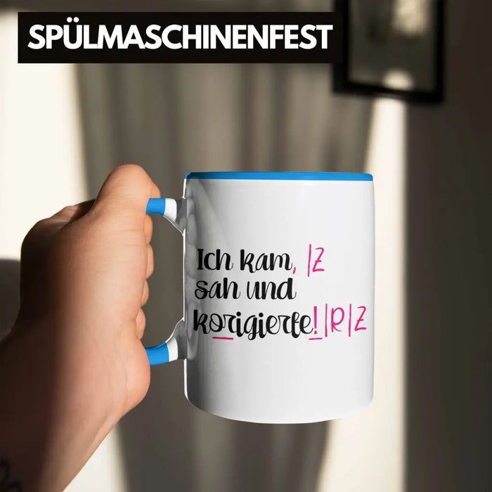 Lehrerin Geschenk Tasse Spruch Grundschule Geschke Lustig für Lehrerinnen Abschied Geschenkidee Englisch Deutsch Blau Trendation