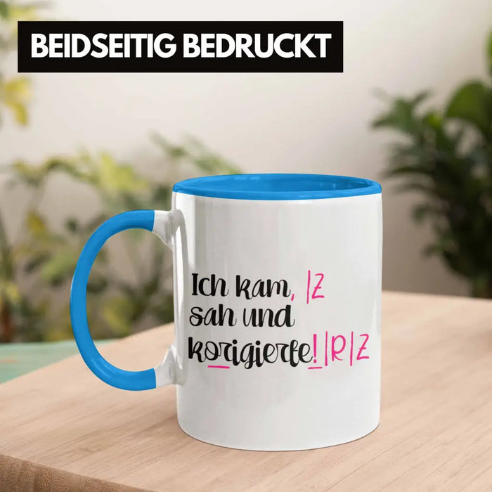 Lehrerin Geschenk Tasse Spruch Grundschule Geschke Lustig für Lehrerinnen Abschied Geschenkidee Englisch Deutsch Blau Trendation