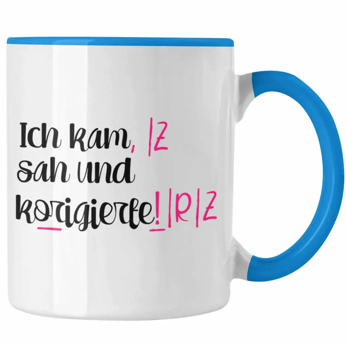Lehrerin Geschenk Tasse Spruch Grundschule Geschke Lustig für Lehrerinnen Abschied Geschenkidee Englisch Deutsch Blau Trendation