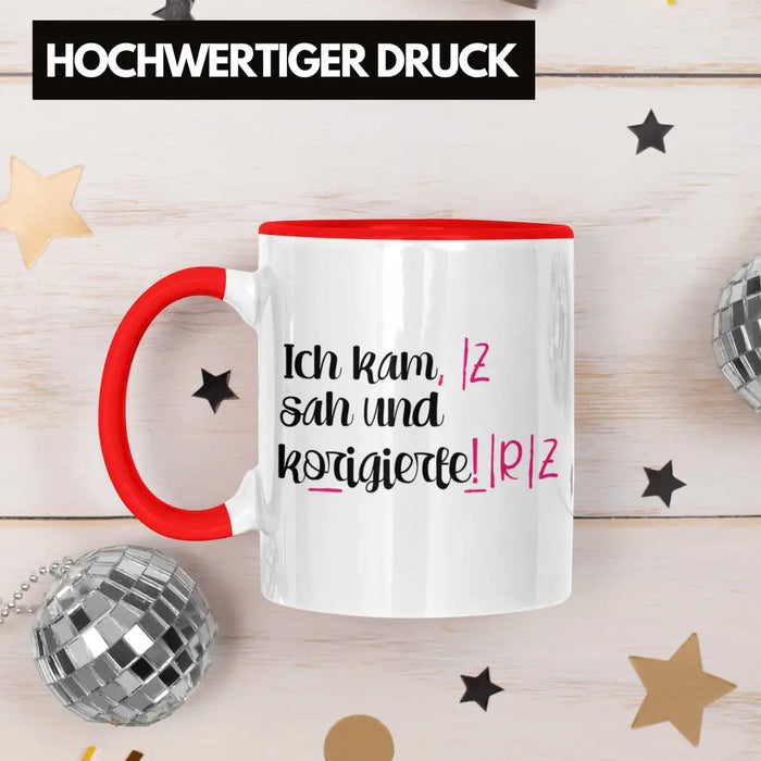 Lehrerin Geschenk Tasse Spruch Grundschule Geschke Lustig für Lehrerinnen Abschied Geschenkidee Englisch Deutsch Rot Trendation