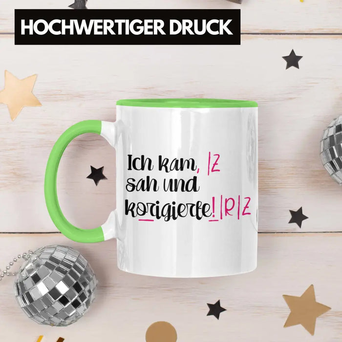 Lehrerin Geschenk Tasse Spruch Grundschule Geschke Lustig für Lehrerinnen Abschied Geschenkidee Englisch Deutsch Grün Trendation