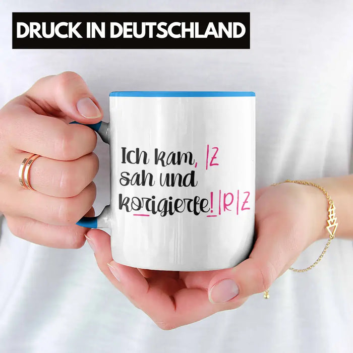 Lehrerin Geschenk Tasse Spruch Grundschule Geschke Lustig für Lehrerinnen Abschied Geschenkidee Englisch Deutsch Blau Trendation