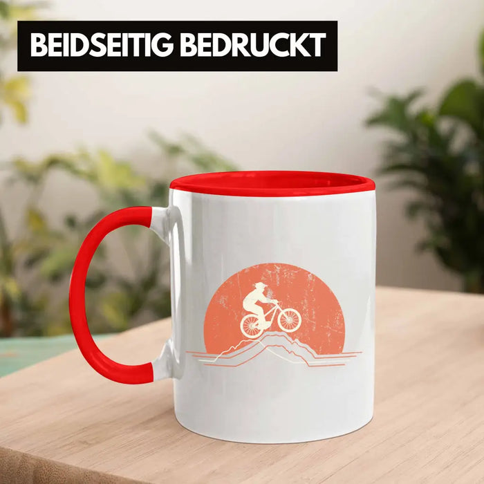 Moutainbike Geschenk Tasse Mountainbiker Geschenkidee Kinder Kaffeetasse Männer Accessories Grafik MTB Berge Rot Trendation