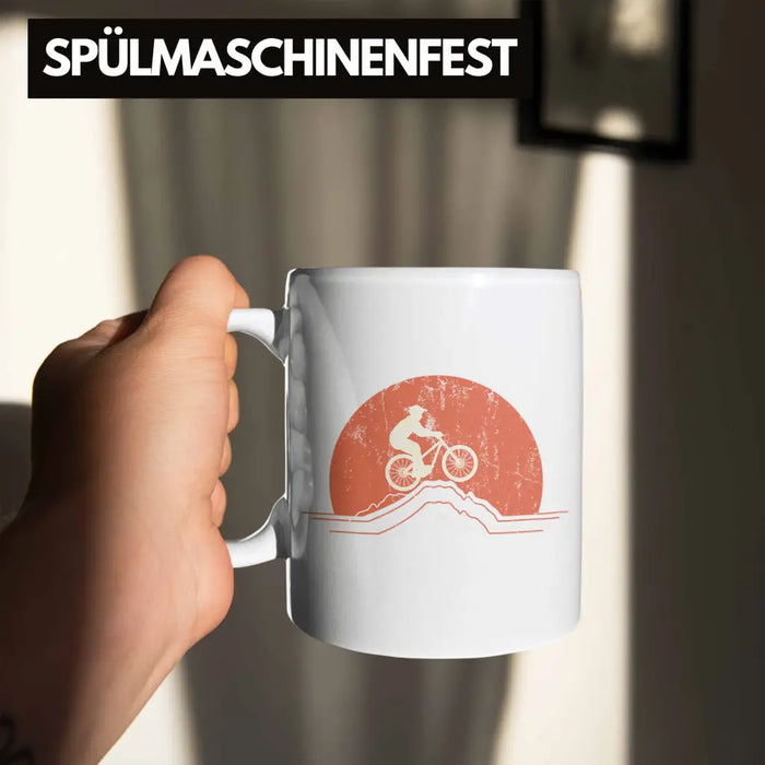 Moutainbike Geschenk Tasse Mountainbiker Geschenkidee Kinder Kaffeetasse Männer Accessories Grafik MTB Berge Weiß Trendation