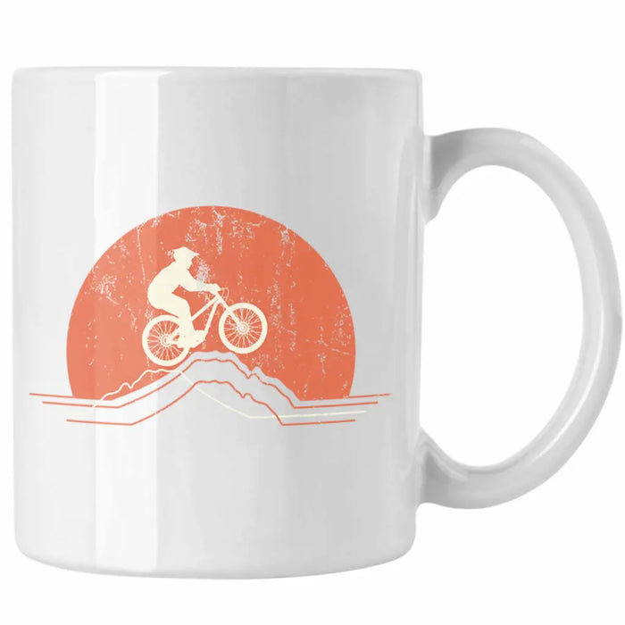 Moutainbike Geschenk Tasse Mountainbiker Geschenkidee Kinder Kaffeetasse Männer Accessories Grafik MTB Berge Weiß Trendation