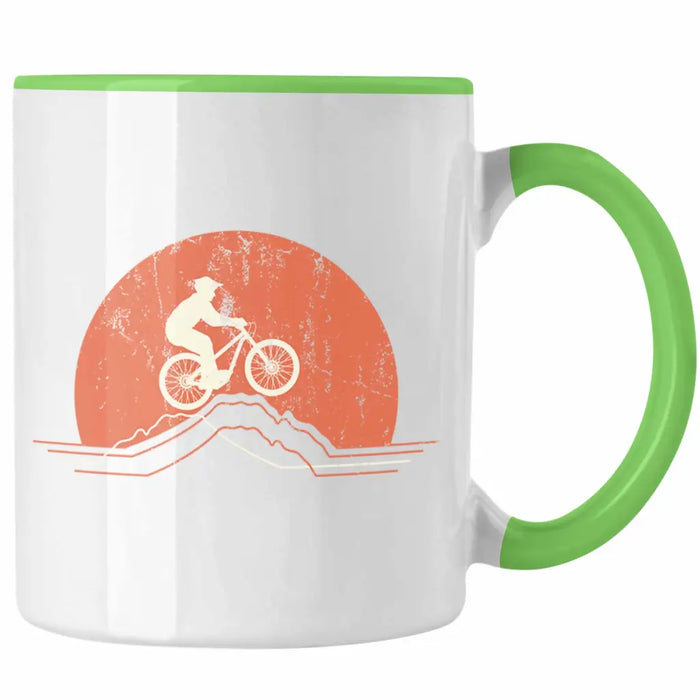 Moutainbike Geschenk Tasse Mountainbiker Geschenkidee Kinder Kaffeetasse Männer Accessories Grafik MTB Berge Grün Trendation