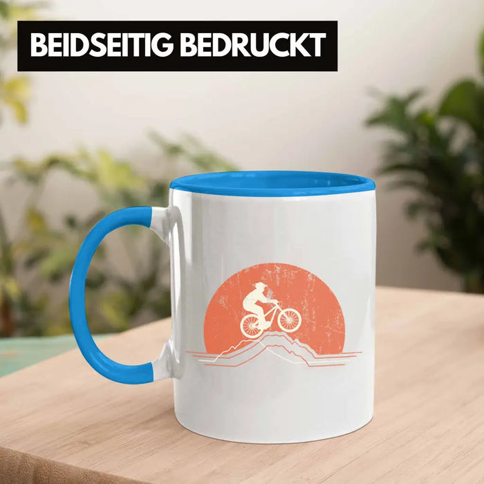 Moutainbike Geschenk Tasse Mountainbiker Geschenkidee Kinder Kaffeetasse Männer Accessories Grafik MTB Berge Blau Trendation