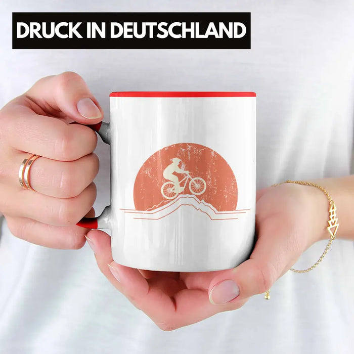 Moutainbike Geschenk Tasse Mountainbiker Geschenkidee Kinder Kaffeetasse Männer Accessories Grafik MTB Berge Rot Trendation