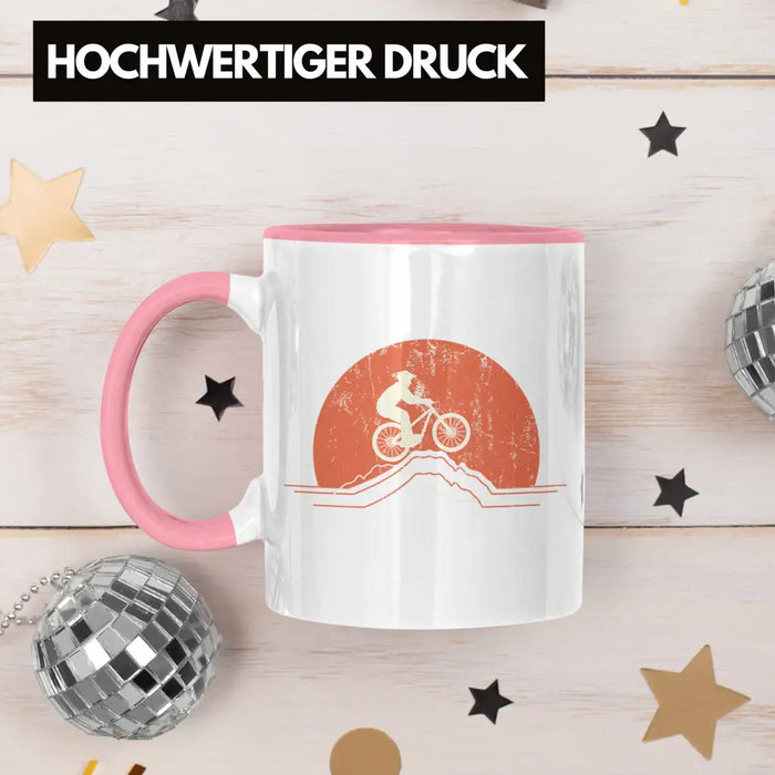 Moutainbike Geschenk Tasse Mountainbiker Geschenkidee Kinder Kaffeetasse Männer Accessories Grafik MTB Berge Rosa Trendation