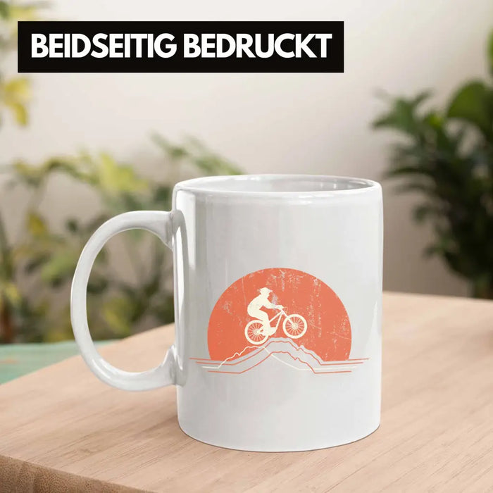 Moutainbike Geschenk Tasse Mountainbiker Geschenkidee Kinder Kaffeetasse Männer Accessories Grafik MTB Berge Weiß Trendation