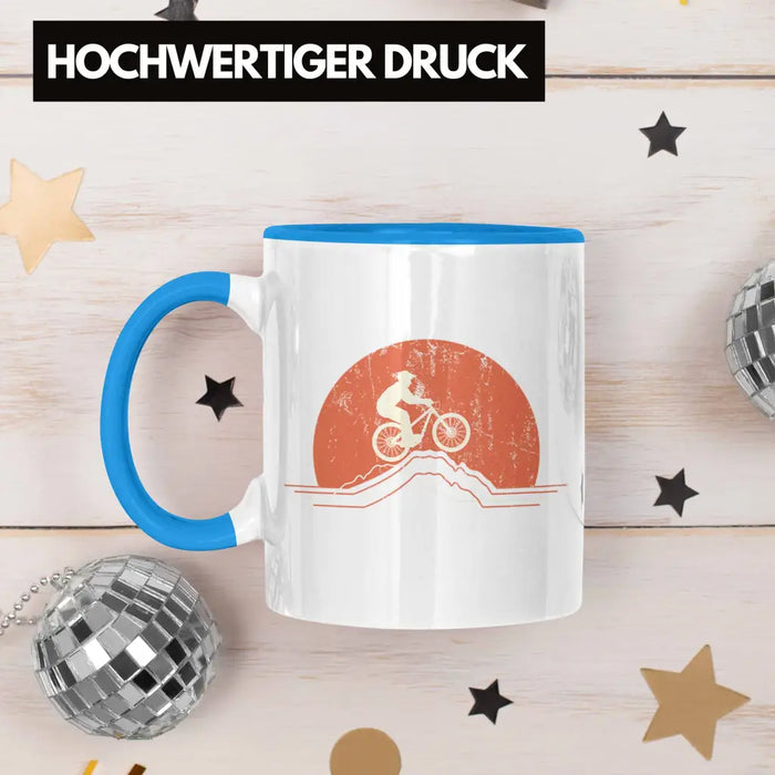 Moutainbike Geschenk Tasse Mountainbiker Geschenkidee Kinder Kaffeetasse Männer Accessories Grafik MTB Berge Blau Trendation