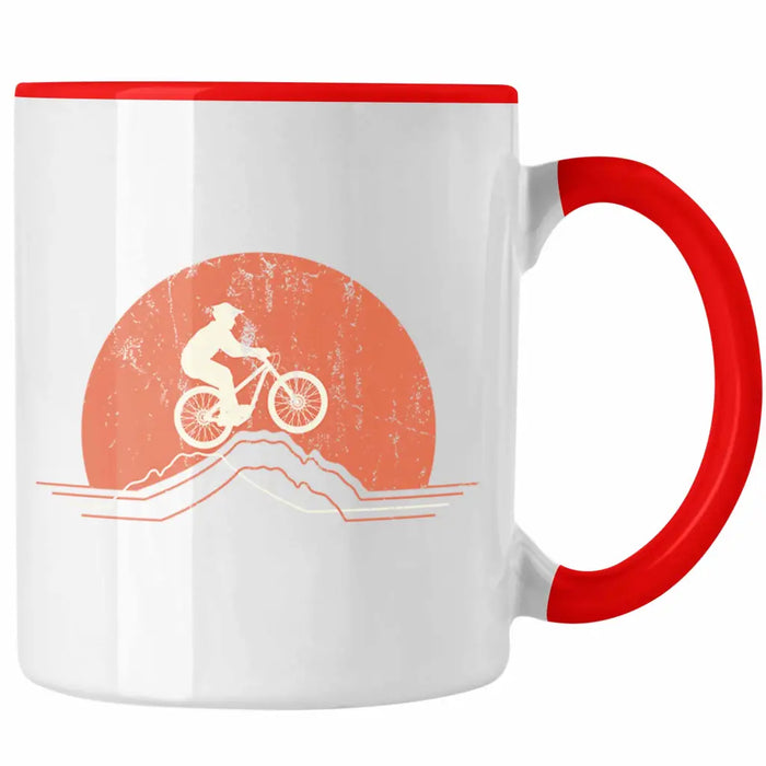 Moutainbike Geschenk Tasse Mountainbiker Geschenkidee Kinder Kaffeetasse Männer Accessories Grafik MTB Berge Rot Trendation
