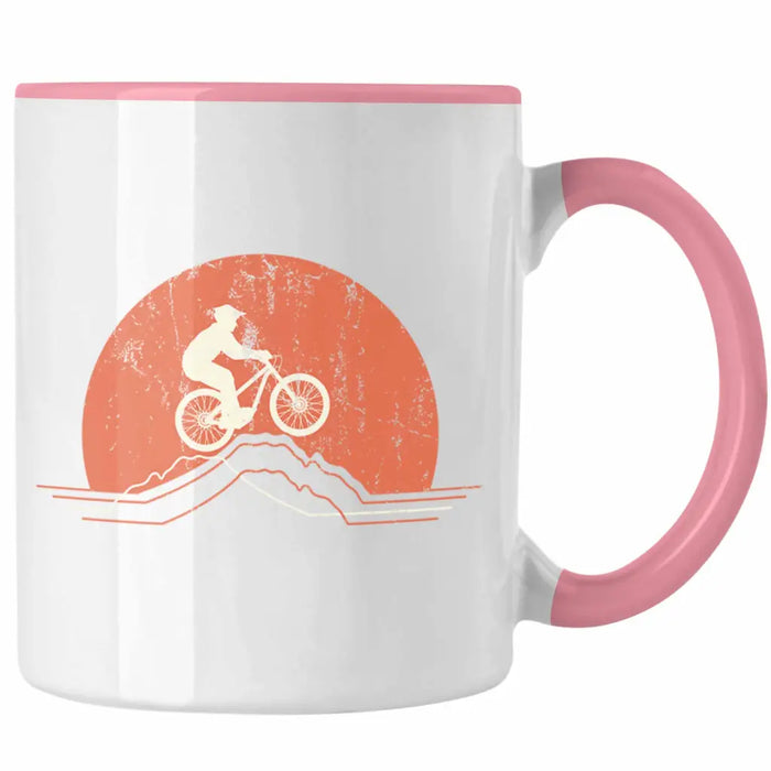 Moutainbike Geschenk Tasse Mountainbiker Geschenkidee Kinder Kaffeetasse Männer Accessories Grafik MTB Berge Rosa Trendation