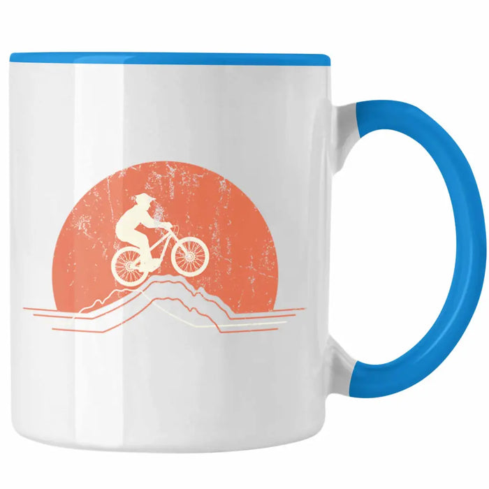 Moutainbike Geschenk Tasse Mountainbiker Geschenkidee Kinder Kaffeetasse Männer Accessories Grafik MTB Berge Blau Trendation