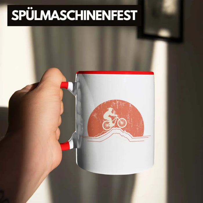 Moutainbike Geschenk Tasse Mountainbiker Geschenkidee Kinder Kaffeetasse Männer Accessories Grafik MTB Berge Rot Trendation