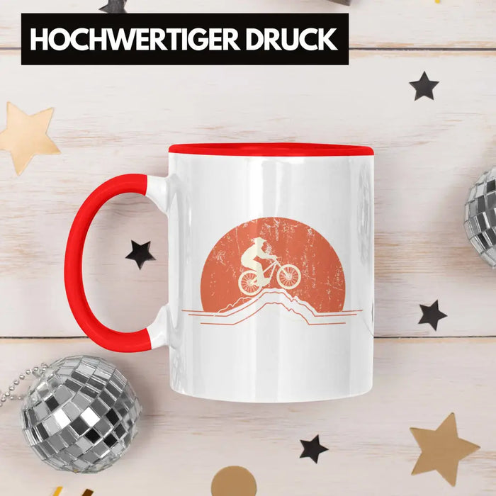 Moutainbike Geschenk Tasse Mountainbiker Geschenkidee Kinder Kaffeetasse Männer Accessories Grafik MTB Berge Rot Trendation