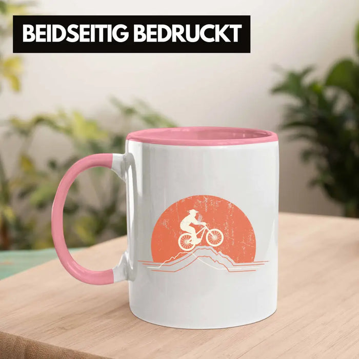 Moutainbike Geschenk Tasse Mountainbiker Geschenkidee Kinder Kaffeetasse Männer Accessories Grafik MTB Berge Rosa Trendation