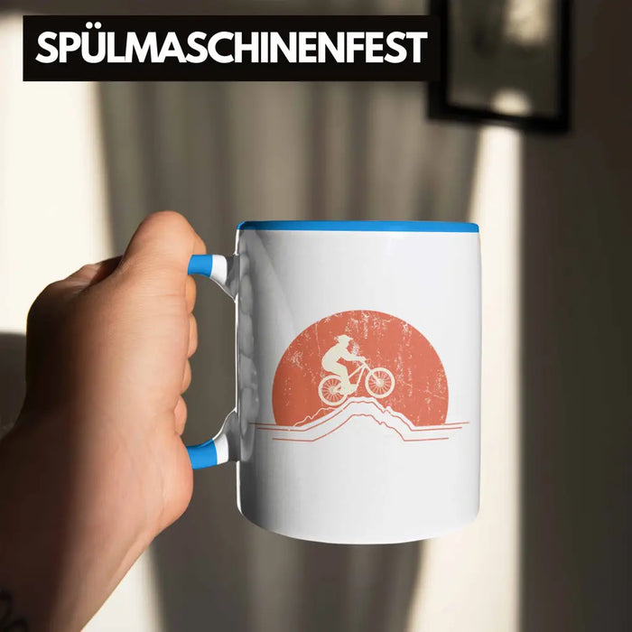 Moutainbike Geschenk Tasse Mountainbiker Geschenkidee Kinder Kaffeetasse Männer Accessories Grafik MTB Berge Blau Trendation