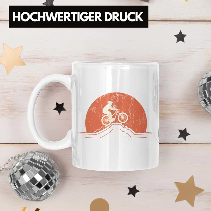 Moutainbike Geschenk Tasse Mountainbiker Geschenkidee Kinder Kaffeetasse Männer Accessories Grafik MTB Berge Weiß Trendation