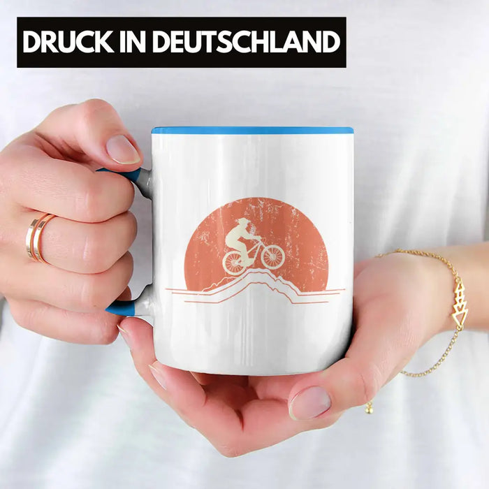 Moutainbike Geschenk Tasse Mountainbiker Geschenkidee Kinder Kaffeetasse Männer Accessories Grafik MTB Berge Blau Trendation