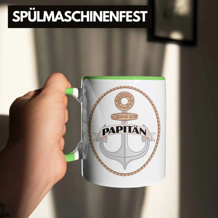 Papitän Tasse Geschenk Vater Papa Kapitän Segler Segelboot Geschenkidee Vatertag Anker Grün Trendation